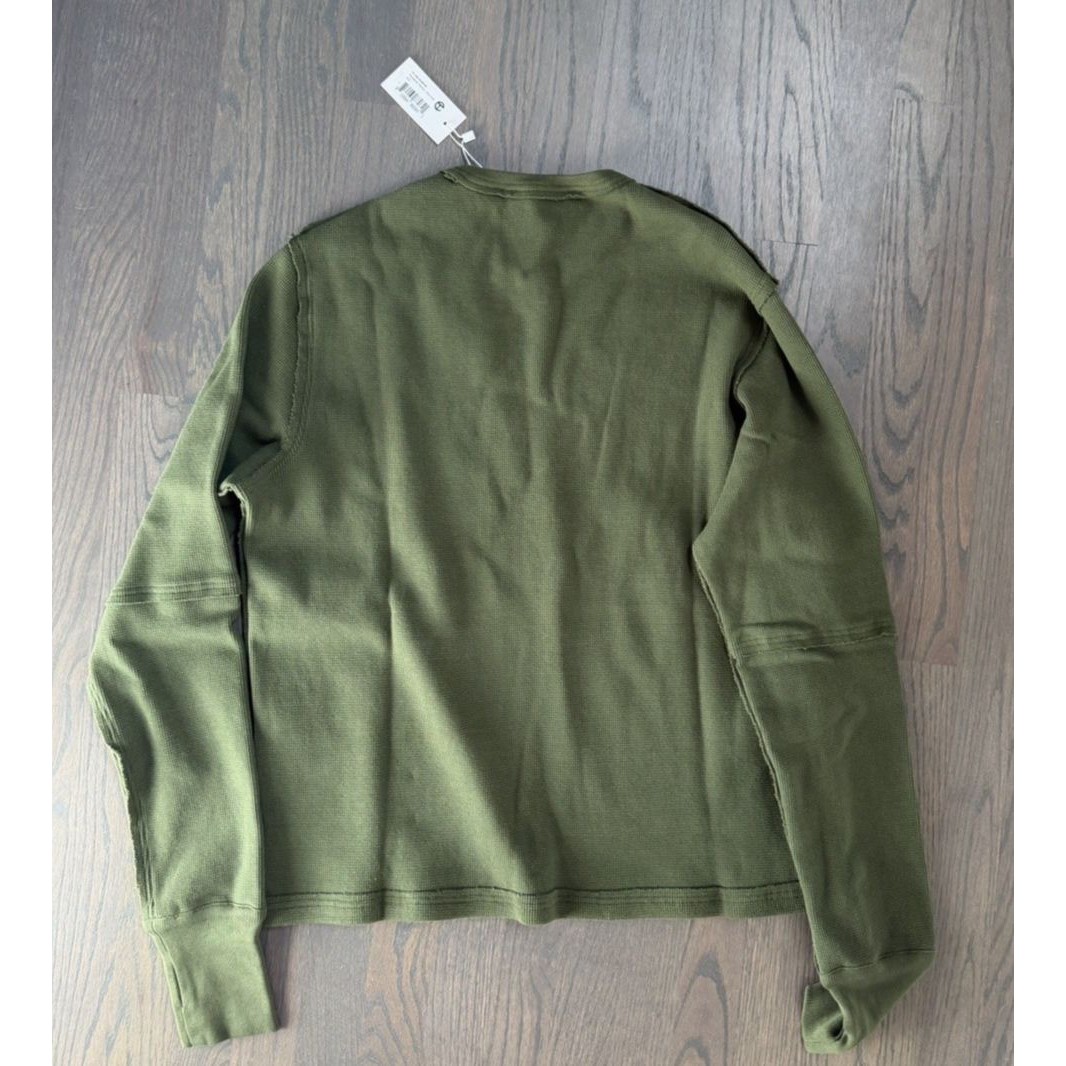 Telfar 2005 Logo Waffle Thermal Long Sleeve Crewneck Olive Green M/L Unisex Nwt — image 7 of 7
